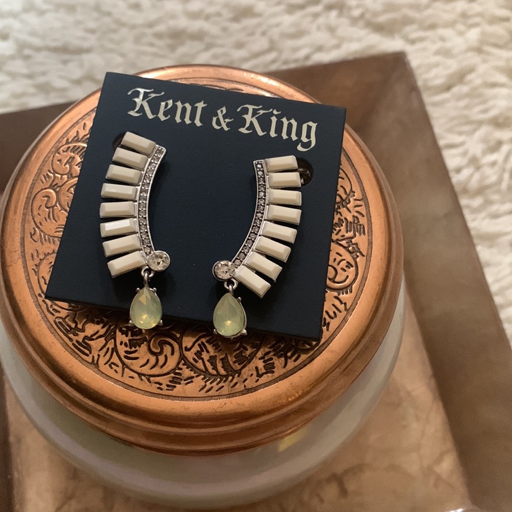 Ivory Neon Green Stones Drop Cuff Earrings